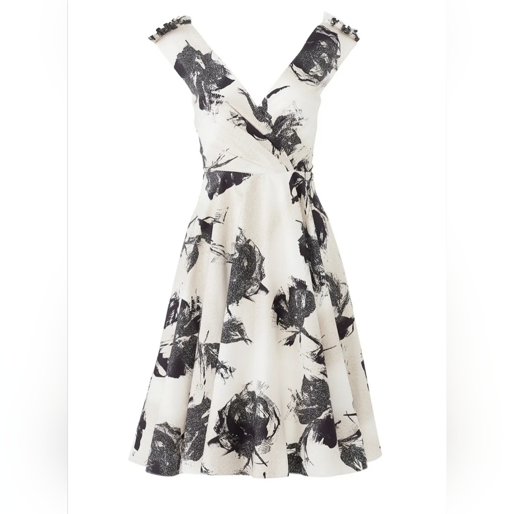 Christian Siriano Full Floral Skirt Dress Off-White and Black Size 12